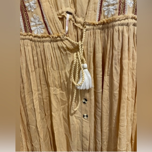 Free People Will Wait For You Yellow V Neck Floral Ruffle Boho Midi Dress SZ XS - Picture 11 of 12